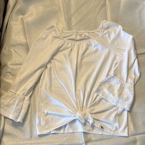 Girl's White Top with Lace Sleeves